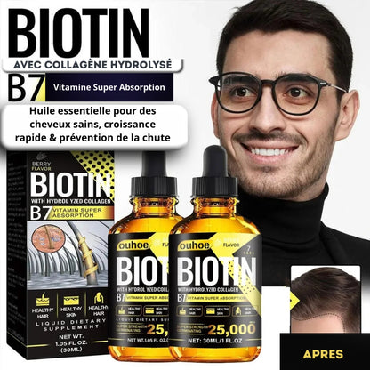Huile Essentielle Croissance Capillaire Collagène & Vitamine B7 – Sérum Anti-Chute, Soin du Cuir Chevelu pour Femme & Homme