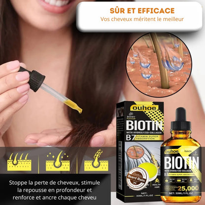 Huile Essentielle Croissance Capillaire Collagène & Vitamine B7 – Sérum Anti-Chute, Soin du Cuir Chevelu pour Femme & Homme