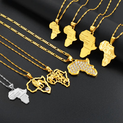 Collier Pendentif Carte d'Afrique – Femme & Homme, Or/Argent, Style Hip-Hop | Anniyo