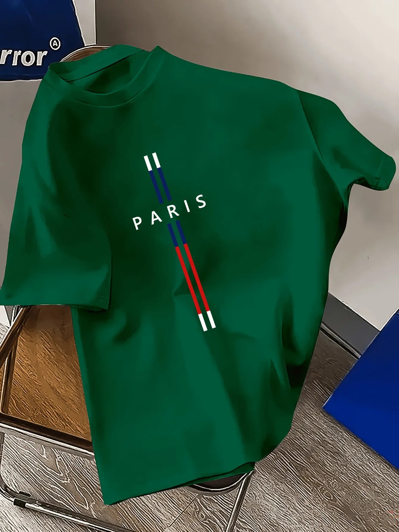 T-Shirt Homme 100% Coton – Imprimé PARIS, Coupe Ample Grande Taille, Col Rond Manches Courtes