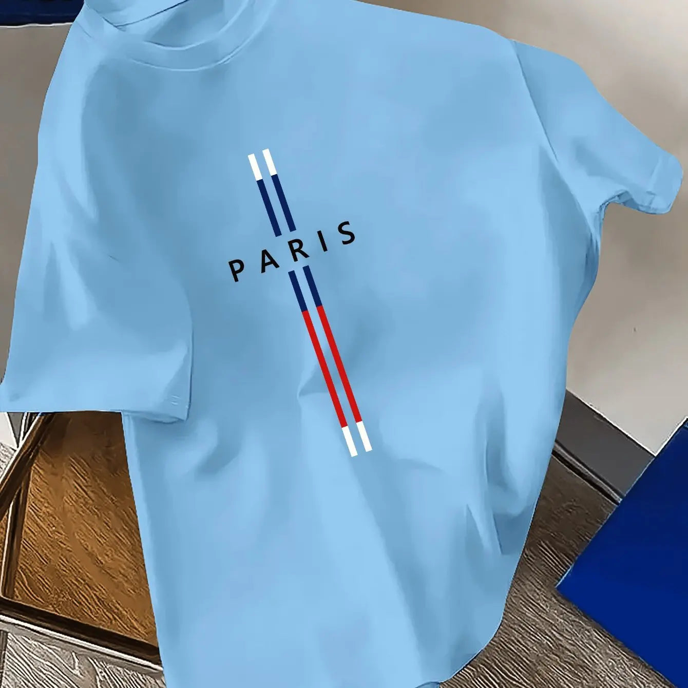 T-Shirt Homme 100% Coton – Imprimé PARIS, Coupe Ample Grande Taille, Col Rond Manches Courtes
