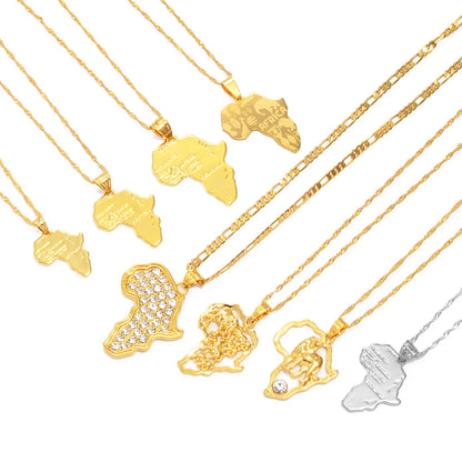 Collier Pendentif Carte d'Afrique – Femme & Homme, Or/Argent, Style Hip-Hop | Anniyo