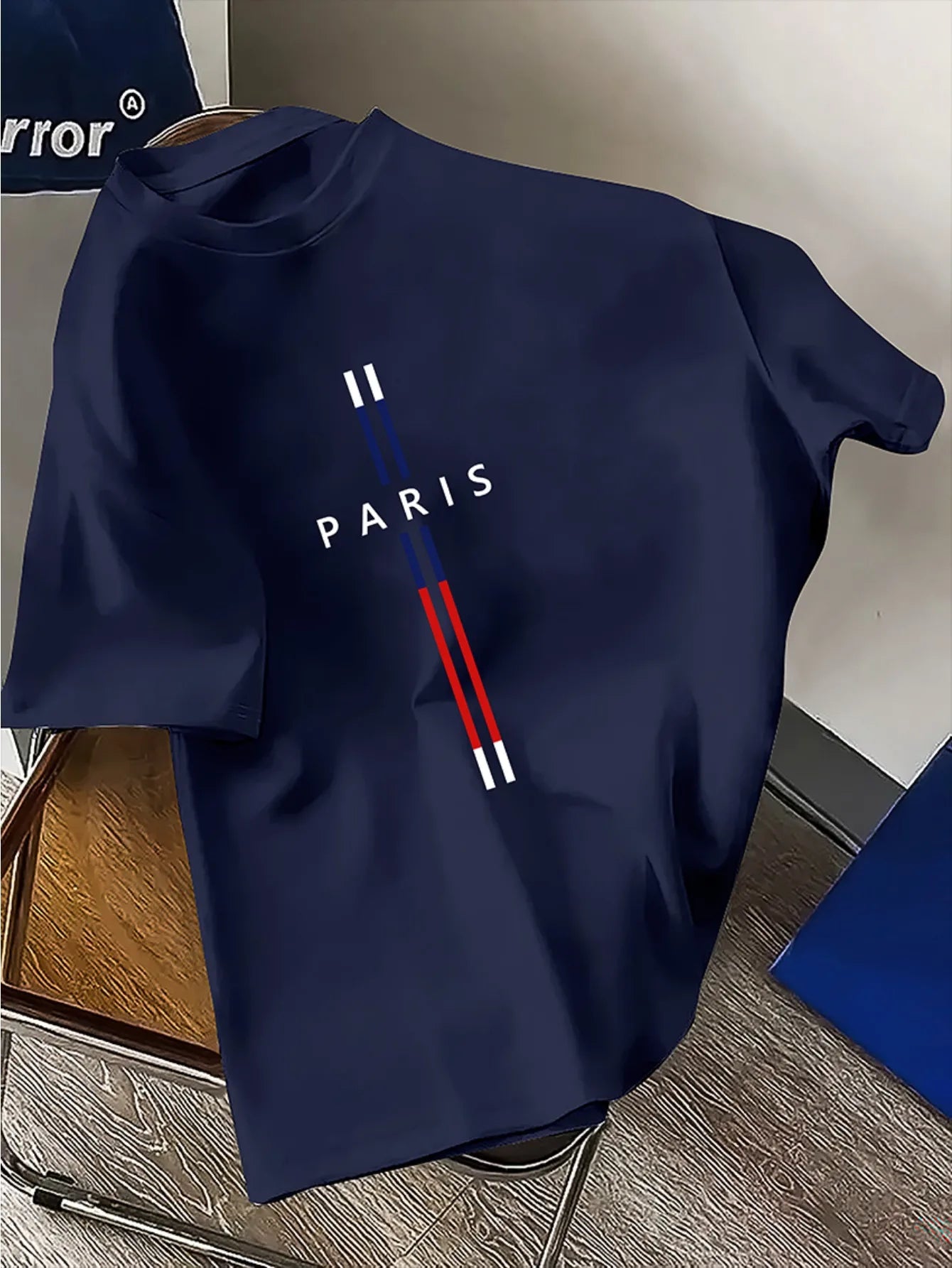 T-Shirt Homme 100% Coton – Imprimé PARIS, Coupe Ample Grande Taille, Col Rond Manches Courtes