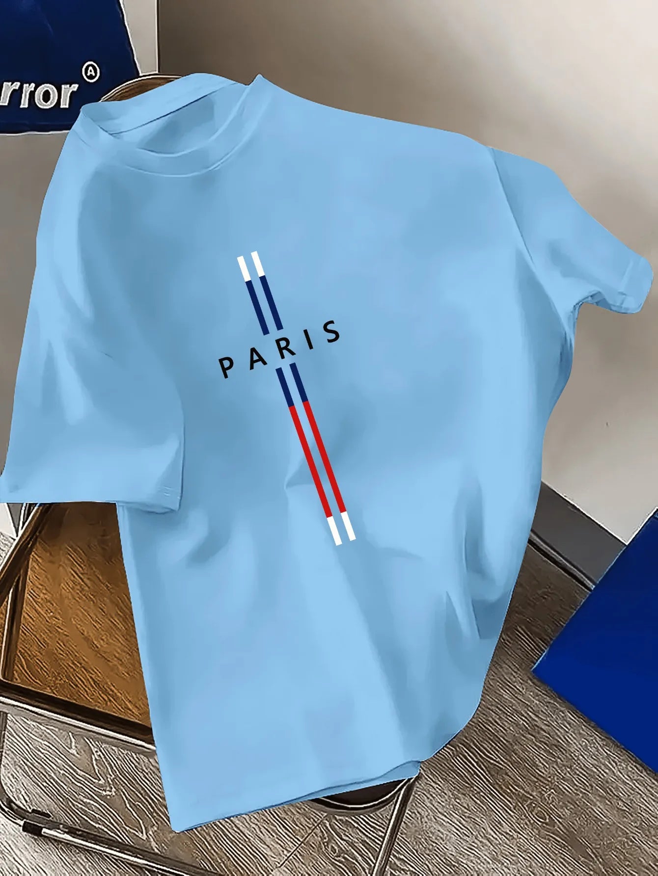 T-Shirt Homme 100% Coton – Imprimé PARIS, Coupe Ample Grande Taille, Col Rond Manches Courtes