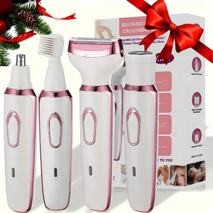4-in-1 Multifunktions-Epiliererset für Damen | Augenbrauen, Nase, Gesicht, Beine & Bikinizone – USB wiederaufladbar