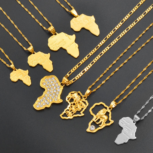 Collier Pendentif Carte d'Afrique – Femme & Homme, Or/Argent, Style Hip-Hop | Anniyo