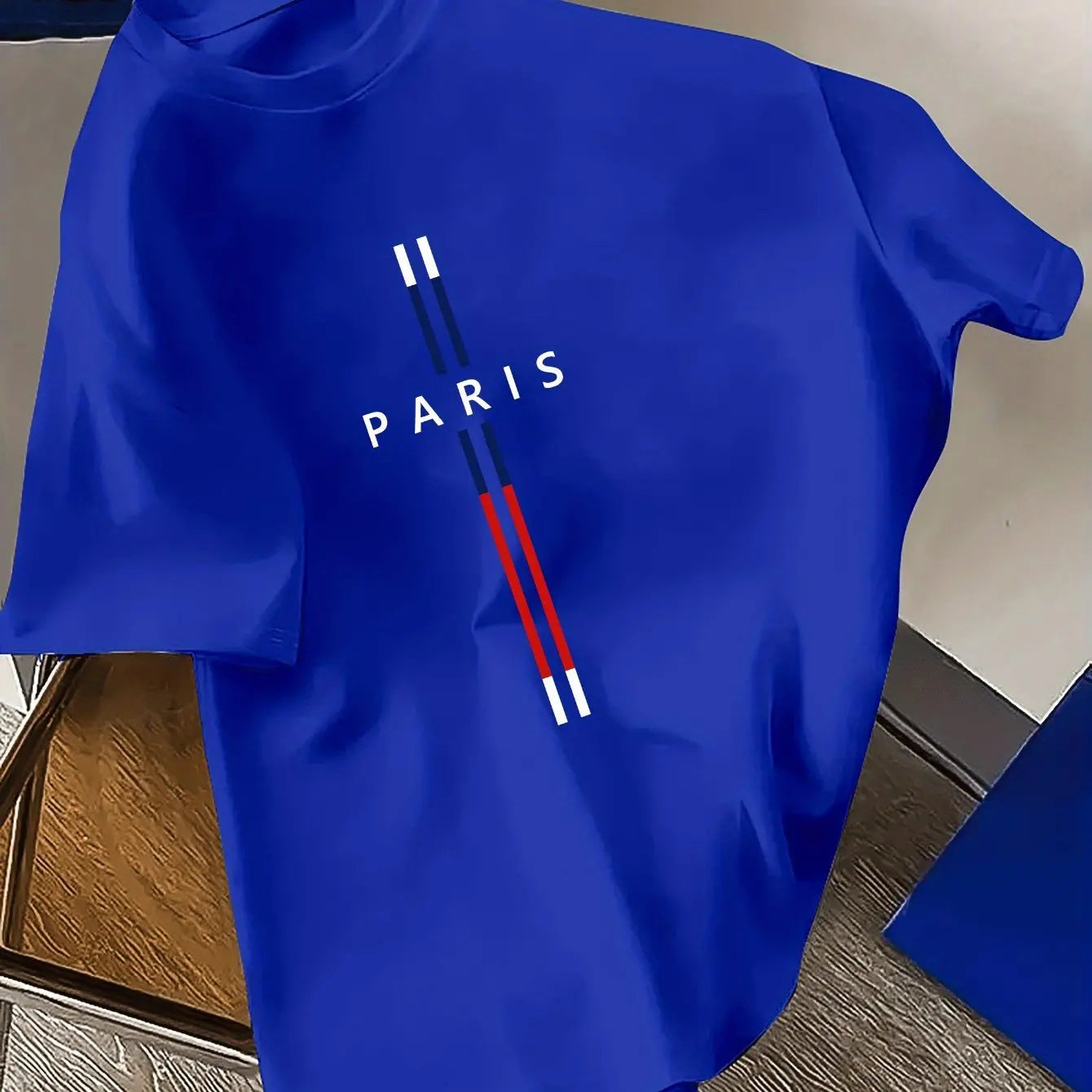 T-Shirt Homme 100% Coton – Imprimé PARIS, Coupe Ample Grande Taille, Col Rond Manches Courtes