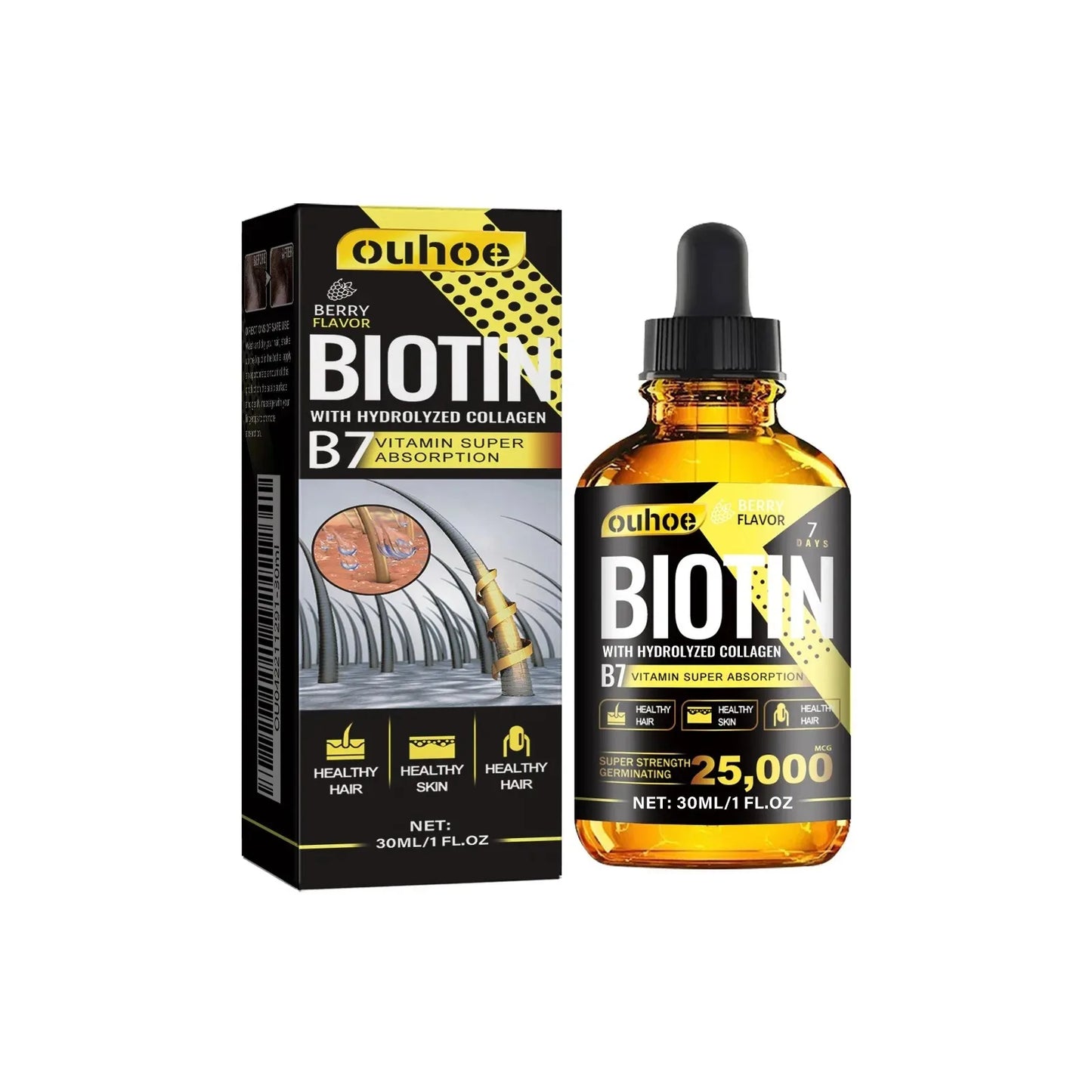 Huile Essentielle Croissance Capillaire Collagène & Vitamine B7 – Sérum Anti-Chute, Soin du Cuir Chevelu pour Femme & Homme