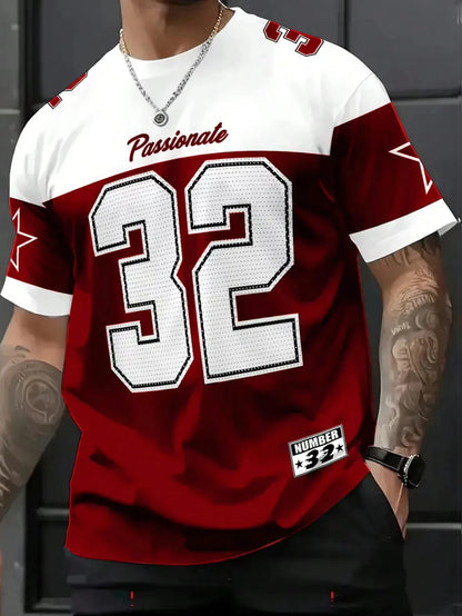 T-Shirt Homme Manches Courtes Col Rond – Imprimé NO.32 Style Américain Vintage Basketball