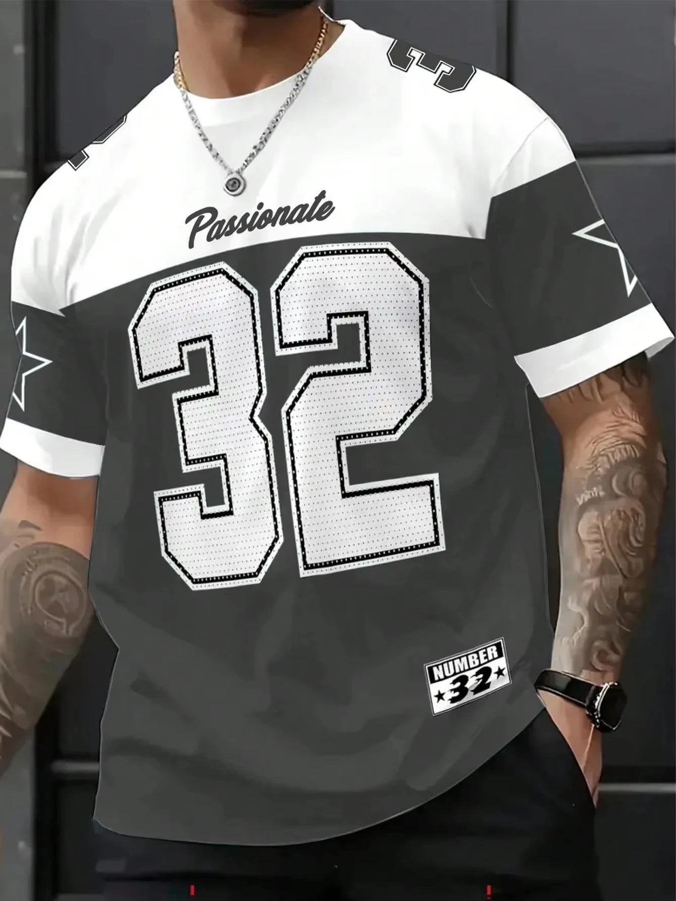 T-Shirt Homme Manches Courtes Col Rond – Imprimé NO.32 Style Américain Vintage Basketball