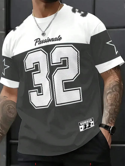 T-Shirt Homme Manches Courtes Col Rond – Imprimé NO.32 Style Américain Vintage Basketball