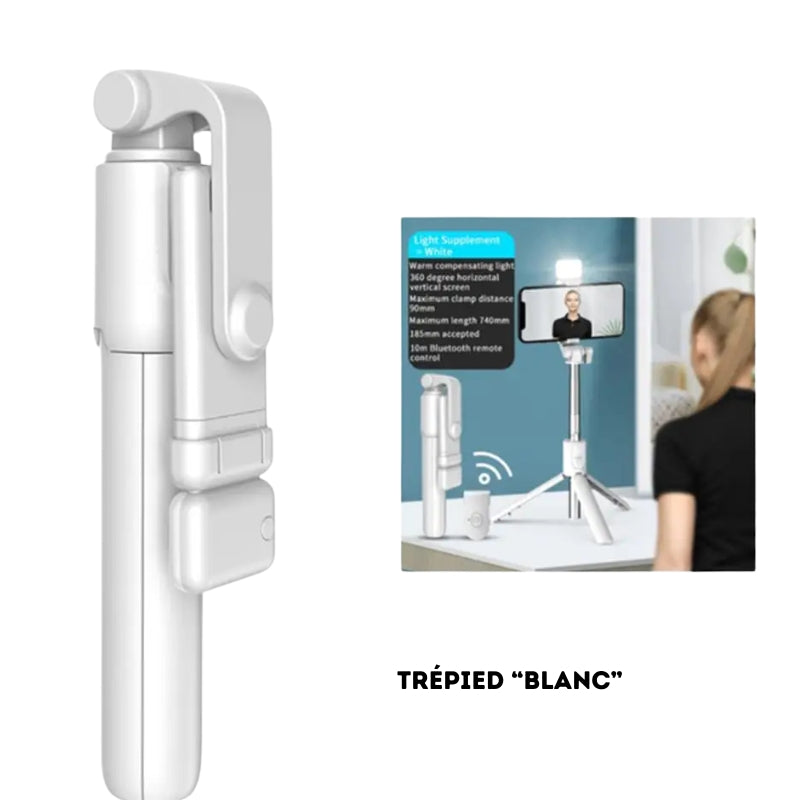 Perche à Selfie Bluetooth Portable avec Trépied, Télécommande et Lumière de Remplissage