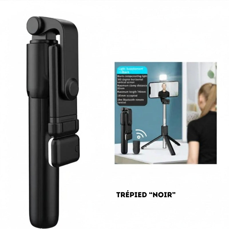Perche à Selfie Bluetooth Portable avec Trépied, Télécommande et Lumière de Remplissage